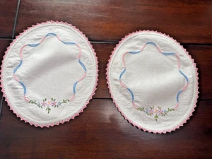 Embroidered Doilies Round with Pastel Colors, Set of 2 - Picture 1 of 3