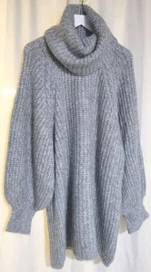Topshop Soft Knit Gray Oversized Turtleneck Sweater Dress XL XXL Plus Lagenlook - Picture 1 of 4