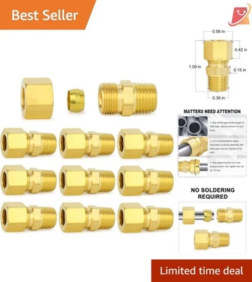 Brass Compression Tube Fitting 1/4" OD x 1/8" NPT Male Union Pack of 10 - Image 1 of 4