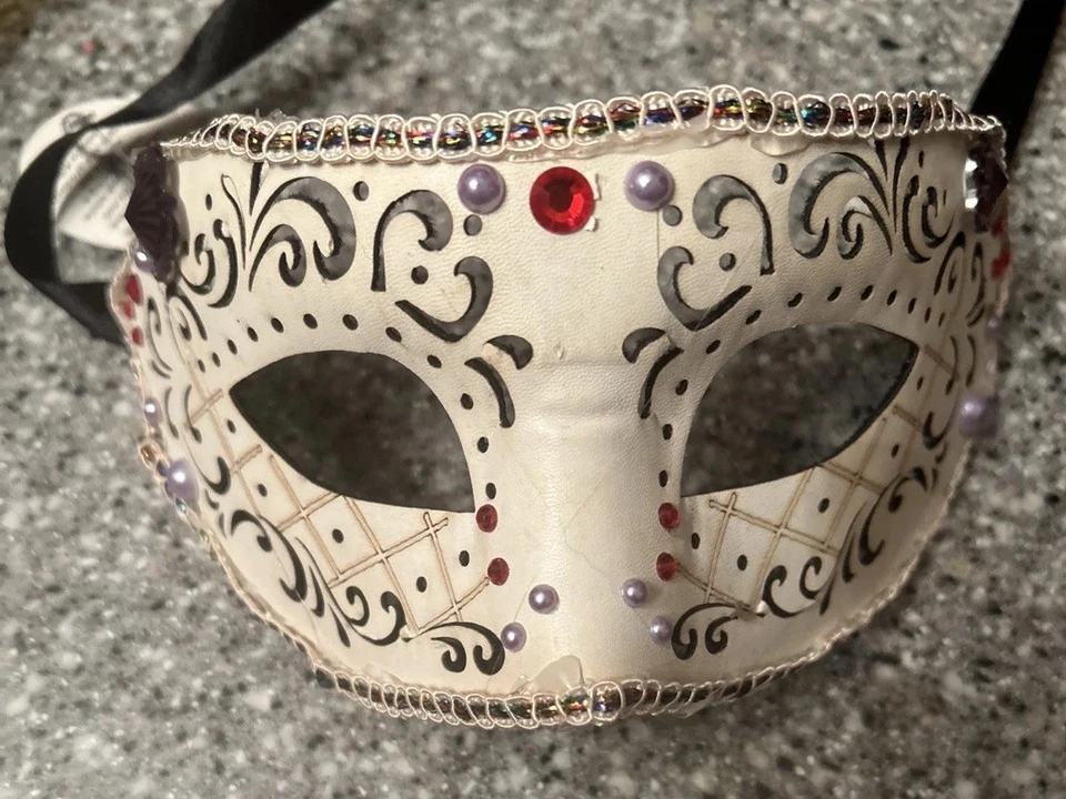 Leatherette Masquerade Half Mask 9" with Satin Ties Iridescent Bronze or Silver  - Image 1 of 4
