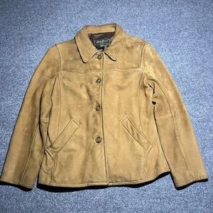 Eddie Bauer Leather Jacket Women’s Small Petite Brown Button Up Collared - Picture 1 of 9