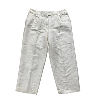ESCADA Cotton Silk Straight Leg Ankle Pants Size 42 Cream Luxe  - Image 1 of 4