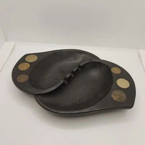 VTG MCM Couroc Of Monterey Embedded Foreign Currency Coin Ashtray Black 8.5" - Picture 1 of 12