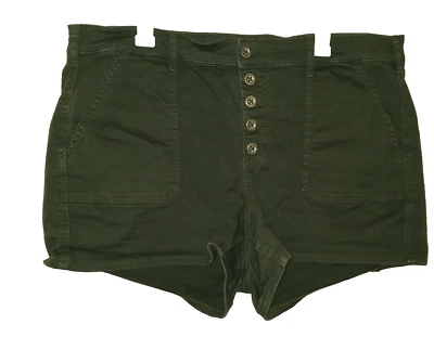 PANTALONES CORTOS ELÁSTICOS TÓRRIDOS MUJER DENIM VERDE OLIVA BOTÓN MOSCA TALLA 20 Foto 1 de 3