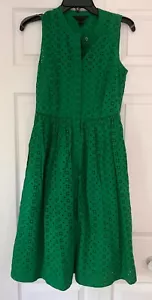 J. Vestido Crew Para Mujer Talla 00 Botón Frontal con Bolsillos Ojales Verde Sin Mangas - Imagen 1 de 7