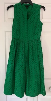 J. Crew Women's Size 00 Button Front Dress with Pockets Eyelet Green Sleeveless - Image 1 of 4