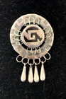 Broche broche vintage MEXICO argent sterling noir onyx motif tribal angles 27,5 G