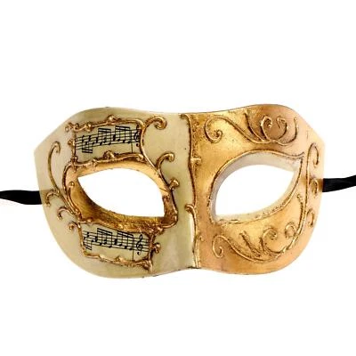 White Musical Venetian Men Eye GOLD Mask for Elegant Masquerade Ball Xmas Party - Image 1 of 2