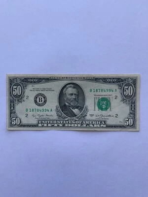 1977 $50 fifty dollar bill Used U.S. Currency Serial Number # B18784994A sum=50 - Image 1 of 4