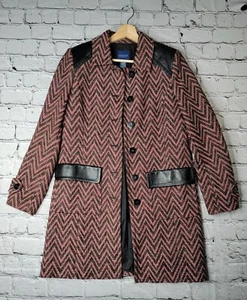 Cappotto Doncaster Collezione Misto Lana Bordo Pelle Rosso Stampa Chevron Taglia 6 - Foto 1 di 12