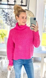NEW Boutique Long Sleeve Hot Pink Chunky Knit Melange Turtleneck Sweater XL - Bild 1 von 3