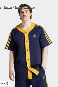 Adidas Adicolor Classics+ Short Sleeve Shirt Men's M Dark Blue/Crew Yellow Snap - Picture 1 of 10