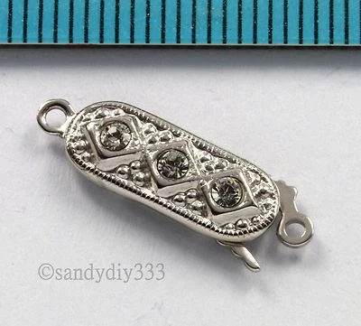 1x  Rhodium plated STERLING SILVER CZ CRYSTAL RECTANGLE 1-strand BOX CLASP #2677 - Image 1 of 4