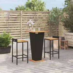 3 Piece Patio Bar Set Black Poly Rattan & Solid Wood Acacia vidaXL - Picture 1 of 8