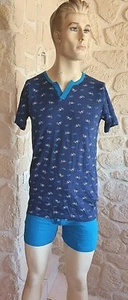 Pyjama court bleu en coton neuf taille S marque Arabesco étiqueté à 39€ (mer) - Imagen 1 de 4