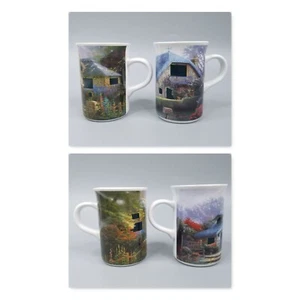 Thomas Kinkade Lilac Cottage Hollyhock House Coffee Mugs Heat Color Change Lot 2 - Picture 1 of 9