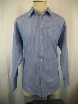 Mens Savile Row Blue Striped Cotton Blend LS Dress Shirt sz 16.5-34/35 - Image 1 of 4