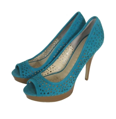 Nuevos zapatos de tacón de aguja ENZO ANGIOLINI talla 9 de gamuza verde azulado punta abierta Foto 1 de 4