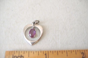 ~HEART WITH "AMETHYST" CENTER~ STERLING SILVER CHARM ~ - Picture 1 of 2