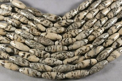 CONTAS DE ARROZ OVAIS SUPER GRÁFICAS FELDSPATO 30x10MM 15,5" STR QUARTZO ESFUMAÇADO  - Imagem 1 de 2