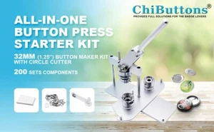 ChiButtons Kit 32mm Button Maker-B400+Round Mould + 200 Pin Parts+ Circle Cutter - Picture 1 of 8