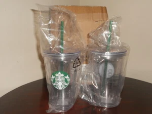 2 Stück Starbucks 16oz Tumbler Double Walled Acryl Cold Cup mit Strohhalm Neu im Karton - Bild 1 von 5
