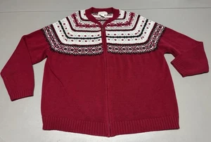 Cárdigan rojo Crossroads vintage para mujer 2X suéter navideño tejido con cremallera completa - Imagen 1 de 12