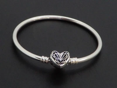 Limited Edition Pandora Bangle Heart Butterfly Clasp Silver CZ  592593C01- 17cm - Image 1 of 4
