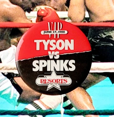 TYSON vs SPINKS VIP BUTTON PIN Boxing JUNE 27, 1988 Casino Atlantic City 🔥🔥🔥 - Image 1 of 4