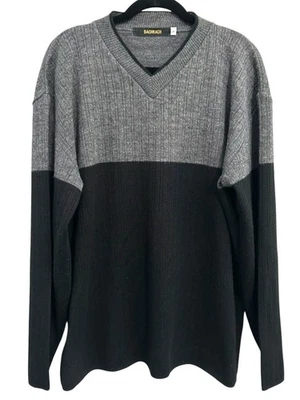 复古男式 Bachrach 灰色黑色 V 领羊毛 Y2K 毛衣 L 码 — 第 1/4 张图片