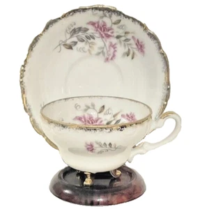 Vintage Teacup 3 Foot Saucer Cherry China Pink Flowers Gold Trim Japanese - Picture 1 of 13