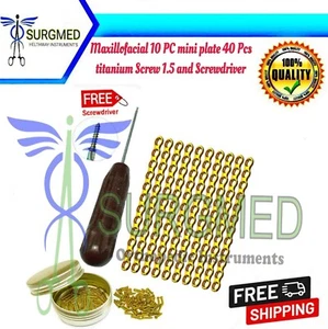 Maxillofacial 10 Pcs Mini Plates 40 Pcs Titanium Screws 1.5 And Screw Driver - Picture 1 of 3