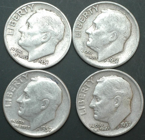 1956-1957-P-D Roosevelt silver dime year set of 4 coins (no S mint made) Cover