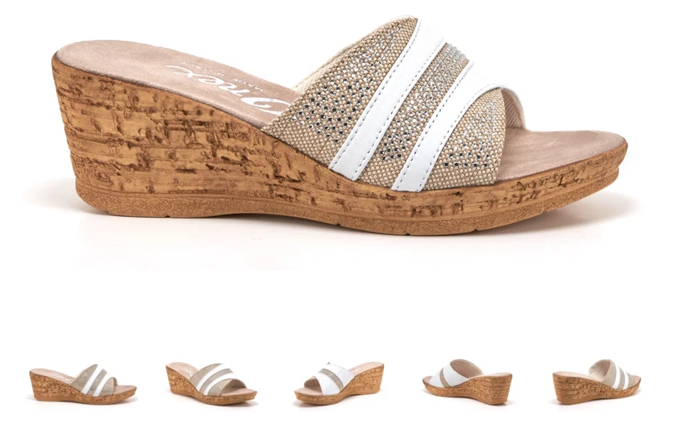 Onex Blanche Linen w/ Stones White Wedge Sandal Women's sizes 5-11/NEW!!! - Image 1 of 1