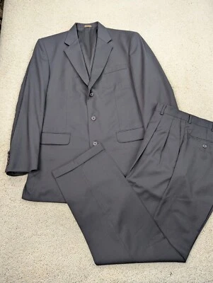 Stafford Suit Mens 42L 33x32 Black Wool Vintage 2 Piece 3 Button Jacket Pants - Image 1 of 4