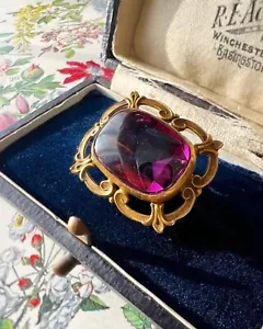 ANTIK • Jugendstil 10k Gelbgold poliertes Oberteil Amethyst Rollenrahmen Brosche - Bild 1 von 4