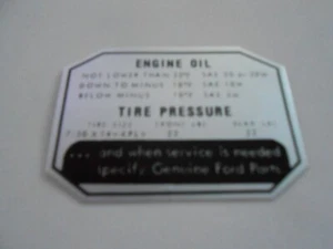 1955-56 Reproduction Ford T-Bird Glove Box Tire Pressure Decal - Picture 1 of 1