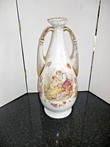 Vintage continental Twin handled hand painted continental vase 14" - Picture 1 of 6