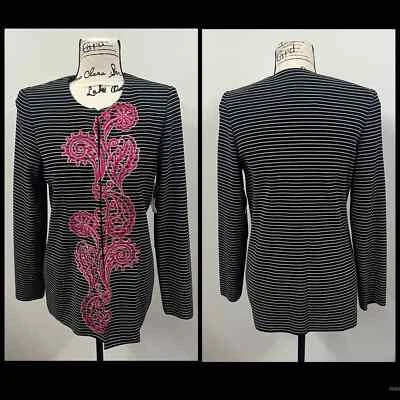 *NUEVO* Chaqueta Tejida Exclusivamente Misook Rayas Paisley Bordada Mujer Talla Pequeña Foto 1 de 4
