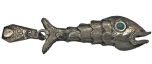 Vintage Taxco Mexico Sterling 925 Turquoise Eyes Articulated Fish Charm Pendant - Picture 1 of 8