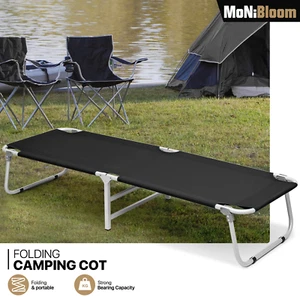 Black Foldable Oxford Military Cot Reclinable Portable Sleeping Bed w/Dust Cover - Picture 1 of 11