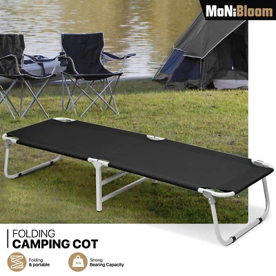MONIBLOOM Black Foldable Oxford Military Cot Reclinable Portable Sleeping Bed w/Dust Cover