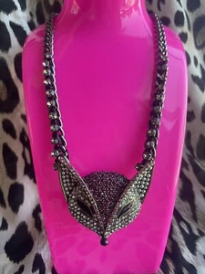 Betsey Johnson Blütenblatt zum Metall Fuchsia Rosa Kristall Fuchskopf Zinn Halskette - Bild 1 von 7