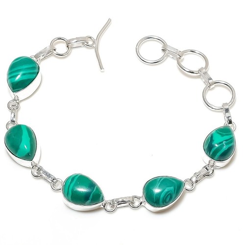 VALENTINO Bracciale gioielli in argento sterling 925 fatto a mano con pietre preziose malachite verde misura 7 8"