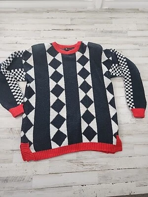 Suéter deportivo vintage Liz talla mediana arlequín Harley Quinn negro blanco a cuadros Foto 1 de 4