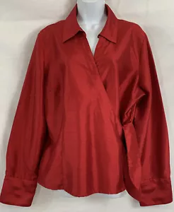 JM Collection Übergröße 18 rote Wickelbluse zum Binden Kragen V-Ausschnitt Langarm - Bild 1 von 12