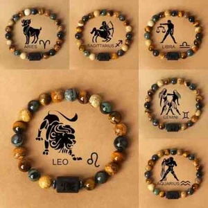 Stilvolle Tierkreiszeichen Natursteinperlenarmbänder, Tigerauge für Stärke, Mut - Bild 1 von 20