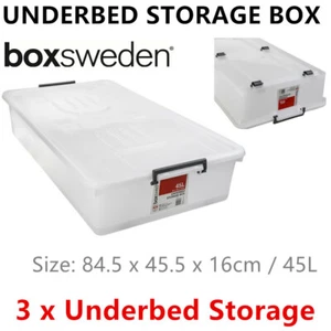 3xUnderbed Storage Box 45L Wheel Container Under Bed Crate Tub Plastic Organiser - Picture 1 of 3