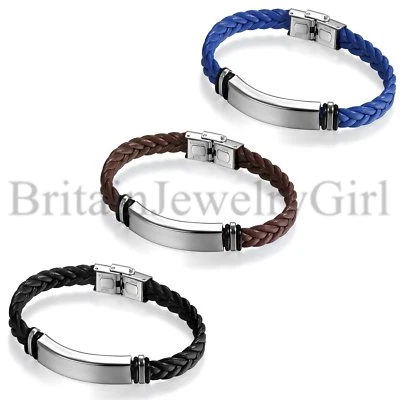 Pulsera para Hombre Moda Joyería Acero Inoxidable Cuero Alambre Trenzado Muñequera Foto 1 de 4