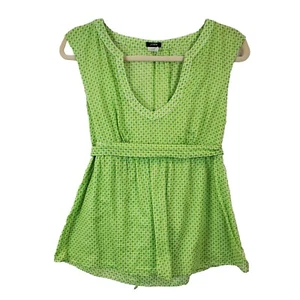 Y2K J. Top Babydoll Cuello Redondo Estampado Piña 8 Cintura Correa Verde Preppy 00s - Imagen 1 de 10